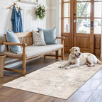 3x4 Washable Entryway Area Rug – Non-Slip Modern Abstract Small Area Rug for Kitchen, Bedroom, Bathroom – Soft Low-Pile Thin Indoor Door Mat (Beige Grey,3x4)