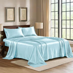 Satin Sheets California King [4-Piece, Skyblue] Luxury Silky Bed Sheets - Extra Soft 1800 Microfiber Sheet Set, Wrinkle, Fade, Stain Resistant - Deep Pocket Fitted Sheet, Flat Sheet, Pillow Cases
