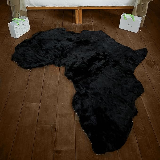 Lith Home African Decor for Home/Faux Rabbit Fur Area Rug Throw/Client Call It Impactful Gift - Soft Plush Luxurious Nursery, Living and Bedroom Floor, Chair Couch Sofa Bed Cover- 6x6 ft (Black)