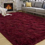 Burgundy Red Area Rugs Fluffy Rug for Bedroom Living Room, 4x6 Feet Indoor Shaggy Carpets, Plush Soft Rug for Kids Room, Cute Rugs for Girls Boys Playroom Nursery Room Home Decor
