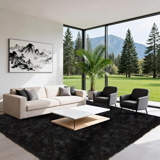 8x10 Area Rugs for Living Room Rug, Large Soft Fluffy Black Rugs for Bedroom, Non-Slip Fuzzy Plush Rug Big Indoor Thick Shag Carpet for Nursery Kids Boys Girls Room Dorms Playroom, Modern Home Decor