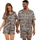 SWOMOG Satin Matching Pajamas Sets Couple Silk Button Down Nightwear Women & Men Short Sleeve Sleepwear 2 Pieces Loungewear