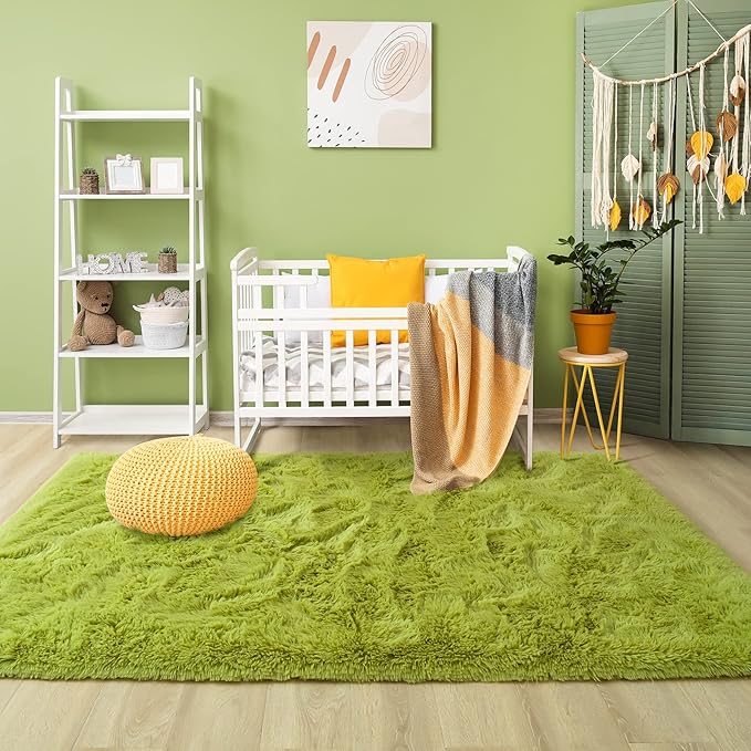 Noahas Large Fluffy Green 5x8 Area Rugs for Living Room Bedroom,Thick Shag Throw Rug,Big Soft Shaggy Bedside Non-Slip Plush Dorm Nursery Kids Carpet