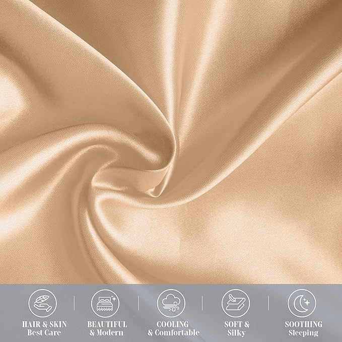 Elegant Comfort 2-Pack Cooling Viscose Satin Pillowcase Set with Hidden Zipper Closure, Silky Smooth for Best Hair and Skin Care-Beautiful Gift Box-2-Piece Satin Pillowcase Set, King, Champagne