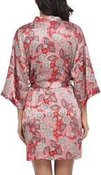 Women's Floral Satin Robes Bride Bridesmaid Getting Ready Robe Short Silky Kimono Sleepwear for Wedding Party