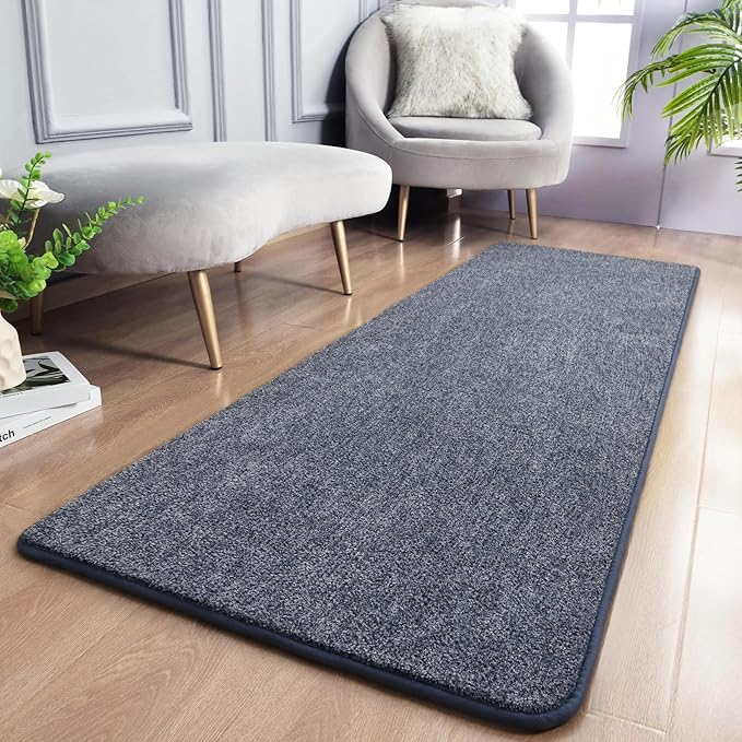 Keeko Soft Hallway Runner Rug, 2x8 Bedside Runner Rugs for Bedroom Living Room Non Slip Washable Modern Memory Foam Rug Low Pile Kitchen Runner Rugs for Nursery Dorm Kids Room Decor Blue
