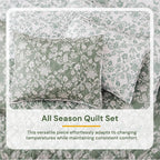 BLOOMHAVEN Quilt Set King Size, Green Floral Quilt Sets, Reversible Bedspread Lightweight and Breathable for All Seasons, Soft Quilted Bedspread with 2 Pillow Shams