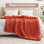 Negwoo Chunky Knit Throw Blanket, 50''*60'' Fall Throw Blanket Knitted Chenille Yarn for Bed Couch, Handmade Orange Crochet Big Thick Blanket, Machine Washable Cute Comfy Blankets for Home Decor