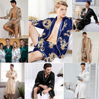 SWOMOG Men's Satin Robe Silky Kimono Bathrobe with Shorts Set Lightweight Soft Loungewear Nightwear