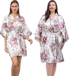 QXQTER Peony Floral Silky Satin Robe Wedding Bridal Party Bride Bridesmaid Robes for Women Dressing Gown Kimono Robe