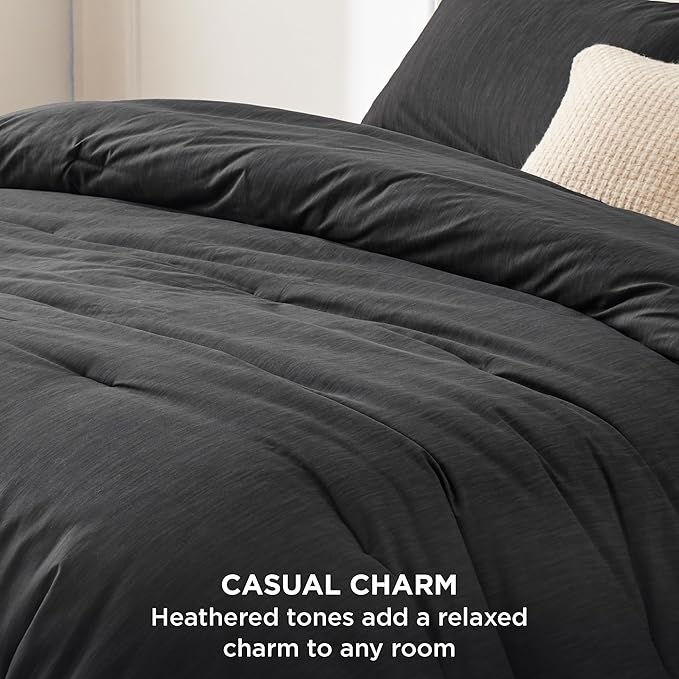 Bedsure Black Comforter Set Queen - Soft Bedding for All Seasons, Breathable Cationic Dyed Bed Set, 3 Pieces, 1 Queen Size Comforter (90"x90") and 2 Pillow Shams (20"x26"+2")
