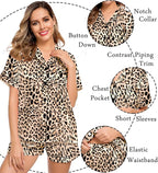 LecGee Womens Silk Satin Pajamas Short Sleeve Loungewear Two-Piece Sleepwear Button-Down Pj Set