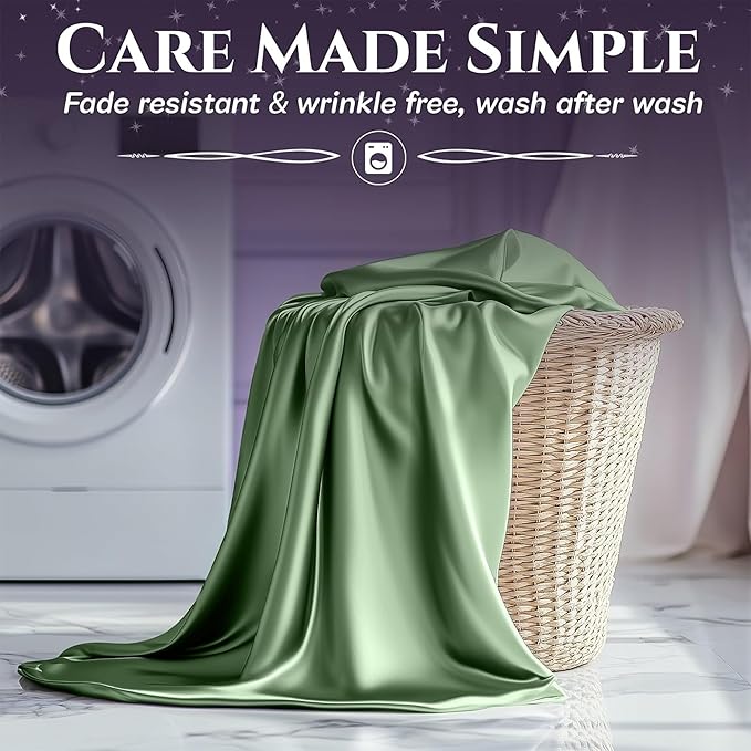 SLEEP SANCTUARY Satin Sheets Queen Size – 4 Piece Luxury Silky Bed Set, Softer Than Silk, 15" Deep Pocket, Cooling & Wrinkle-Free, Moisture-Wicking & Breathable for Hair & Skin (Sage Green)