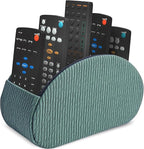 QIELIZI Remote Control Holder, PU Leather Remote Caddy Desktop Organizer with 5 Spacious Compartments for TV Remotes/Media Controllers/Office Supplies (1-Wood Green