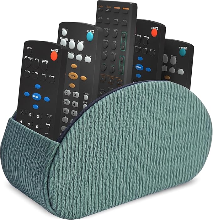 QIELIZI Remote Control Holder, PU Leather Remote Caddy Desktop Organizer with 5 Spacious Compartments for TV Remotes/Media Controllers/Office Supplies (1-Wood Green