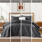 IR Imperial Rooms Queen Quilt Bedding Set Size (90" x 96") + 2 Pillow Shams (20" x 26"+ 2") - 3 Pcs All Season Lightweight Reversible Microfiber Coverlet Embossed Quilt Bedspread (Charcoal)