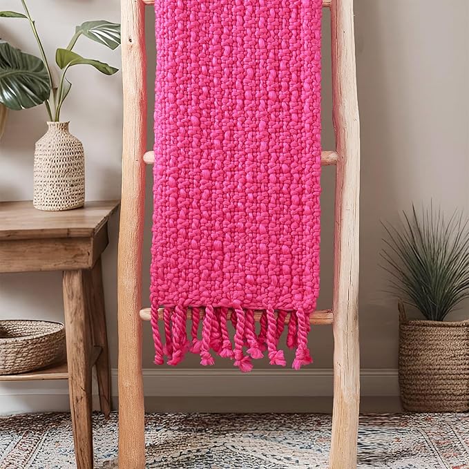 Home Soft Things Basket Weave Throw Blanket, Soft Cozy Warm Blanket with Braided Decorative Throw for Couch Sofa Outdoor Indoor, Hot Pink, 50''x60