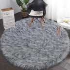 Grey Faux Fur Round Rugs for bedroom Living Room, 5'X5' Fluffy Circle Rug for Kids Room, Furry Carpet for Teen Girls/boys Room, Non-Slip Shaggy Circular Rug Plush Rug