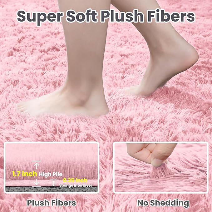 5x7 Area Rugs for Living Room Rug: Soft Fluffy Shag Pink Rugs for Bedroom, Non-Slip Large Fuzzy Plush Rug Indoor Floor Carpet for Nursery Kids Boys Girls Room, Dorms, Playroom, Modern Home Decor