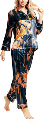 SIHA Satin Silk Pajamas for Women Pajama Set With Long Sleeve Button-Down Satin Pajamas Sleepwear XS-3XL