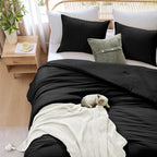 WRENSONGE Queen Comforter Set - 3 Pieces Prewashed Black Comforter Soft Lightweight for All Seasons,Fluffy Down Alternative Comforter Queen Size with 2 Pillow Shams