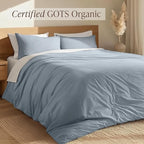 Bare Home 100% Organic Cotton Queen Duvet Cover Set - Crisp Percale Weave - Lightweight & Breathable - Cooling Duvet Cover Set (Queen, Dusty Blue)