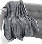 Elegant Comfort Throw Blanket, Reversible Sherpa Flannel, Ultra-Soft, Fuzzy, Cozy and Plush- All Season Lightweight Decorative Throw, 50 x 60 inches, Solid Sherpa Throw, Gray
