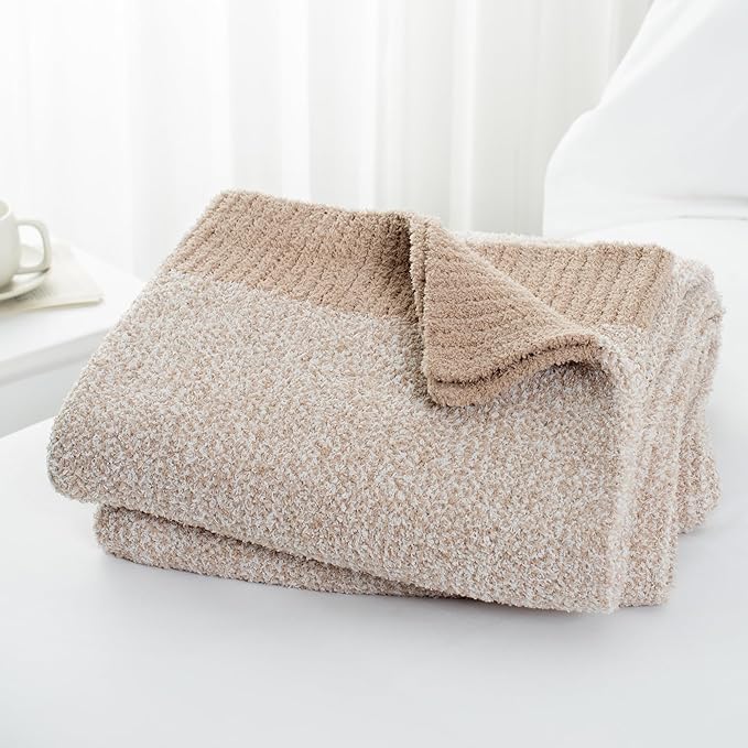 Carriediosa Heather Throw Blanket 50" X 60", 400GSM Ultra Soft Microfiber Fuzzy Fluffy Reversible Knitted Blankets Cozy Plush Lightweight and Warm Fall Throws for Couch, Bed, Sofa, Taupe