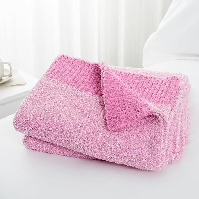 Carriediosa Heather Throw Blanket 60" X 80" Twin, 400GSM Ultra Soft Microfiber Fuzzy Fluffy Reversible Knitted Blankets Cozy Plush Lightweight and Warm Fall Throws for Couch, Bed, Sofa, Hot Pink