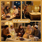 Lewondr Ramadan Moon Lamp, Crescent Moon with Ramadan Lantern, Battery Powered Gold Desk Lamp Decorations Crescent Table Light Bedside Night Stand Desktop Living Room Home Decor, Eid Mubarak Decor