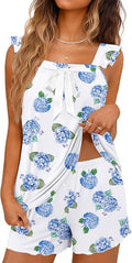 Ekouaer Women's Pajamas Sets 2 Piece Bow Bridal Pajama Cute Tank Top and Shorts Pjs Soft Ruffle Sleepwear XS-2XL