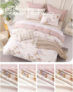 ALEISSEL Vintage Natural Cotton Comforter King Size 3Pcs - Brown & Lilac Gray Branches and Soft Blush Flowers on Off-White, Lightweight Reversible Floral Bedding Sets(King,104"×90")