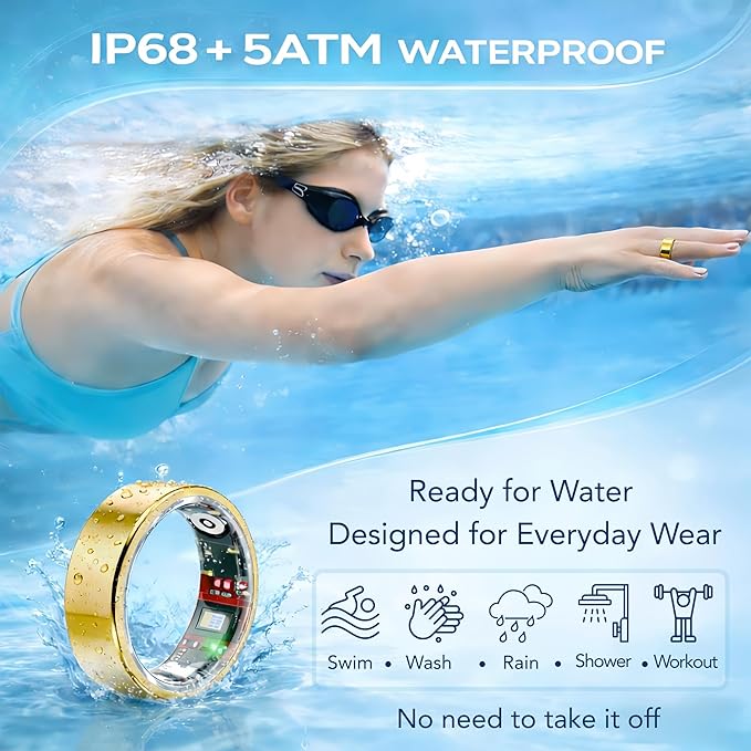 Smart Ring Health & Fitness Tracker for Men & Women – Sleep, Heart Rate & SpO₂ Monitoring, Stress & Activity Tracking, Women’s Health Support, 180+ Sports Modes, IP68 Waterproof, No Subscription Fee