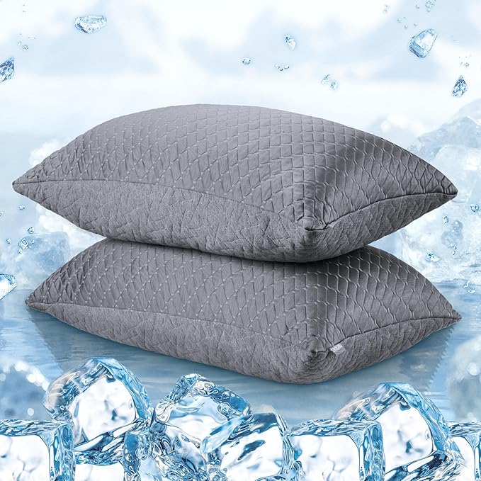 puredown® Pillows Standard Size Set of 2, Shredded Memory Foam Pillows, Cooling Pillow for Sleeping, Bed Pillows Standard Size with Adjustable Foam for Side, Back and Stomach Sleepers, Grey