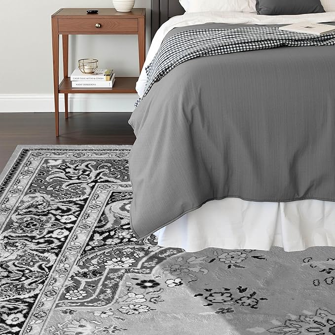 CRYPTOLITE Vintage Area Rug 5x8 Rugs, Machine Washable Vintage Area Rug Non-Slip Low Pile Large Rug for Living Room, Bedroom, Farmhouse, Dining Room, Grey