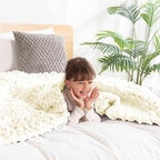 clootess Chunky Knit Blanket Knitted Throw Crochet Chenille Yarn Woven for Bed Sofa Textured Thick Cable Decor (Ivory 40x60 in)