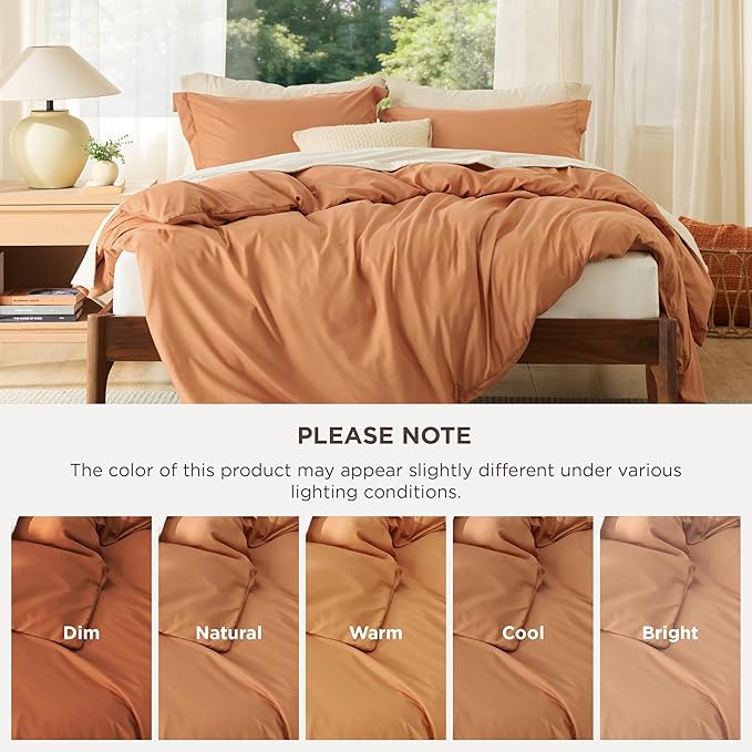 Bedsure Duvet Cover Queen Size - Soft Double Brushed Bedding Set for Kids & Adults, Zipper Closure, 3 Pieces, Includes 1 Duvet Cover (90"x90") & 2 Pillow Shams, NO Comforter, Burnt Orange