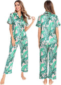 SWOMOG Women Satin Pajamas Set Short Sleeve Top & Pants Sleepwear Silky Button Down Nightwear 2pcs Loungewear Pjs Set