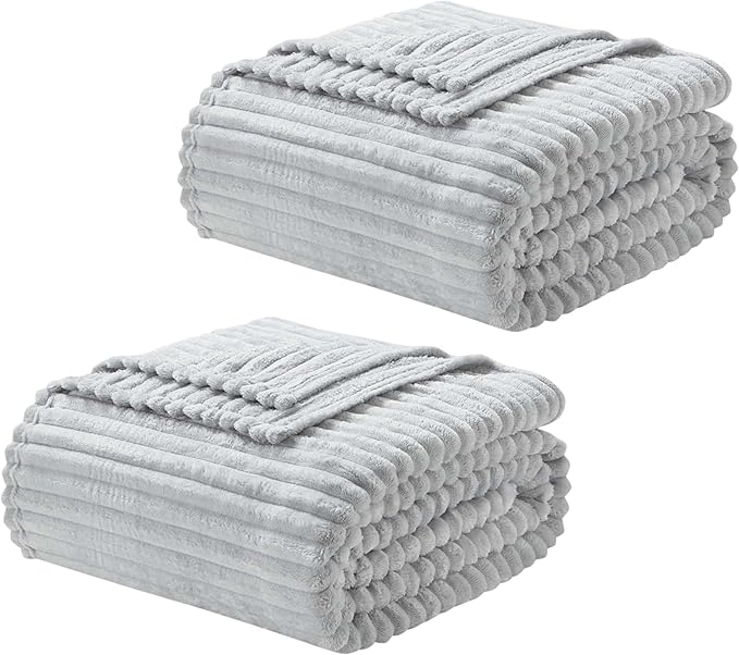 Nestl Light Grey Throw Blanket for Couch - Cozy Warm Fuzzy Blankets for Women, Set of 2 Small Fleece Throws for Girls - Silver, 50 x 60 Inches