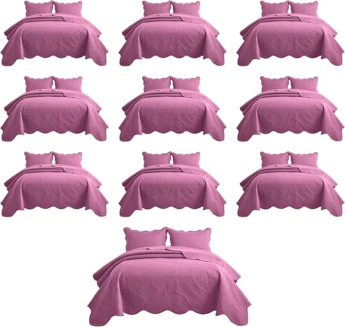 IR Imperial Rooms 10 Pack Twin Quilt Bedding Set (68" x 86") - Bulk Wholesale for Hotels, Guest Bedroom & Airbnbs - Lightweight Microfiber Reversible Floral Embossed Quilts Bedspreads (Purple)