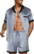 Ekouaer Men Satin Silk Pajamas Set with Pockets Sleepwear Shorts Satin Summer Loungewear 2 Piece Button Down Set S-3XL