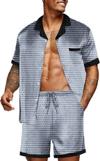 Ekouaer Men Satin Silk Pajamas Set with Pockets Sleepwear Shorts Satin Summer Loungewear 2 Piece Button Down Set S-3XL