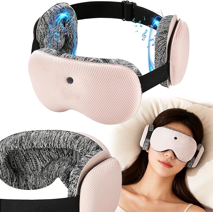 5.4 Bluetooth Sleep Mask with 12 White Noises, 3D Sleep Headphones for Women Men 100% Pressure-Free & BlockOut,Wireless Eye Mask for Side Sleepers Travel