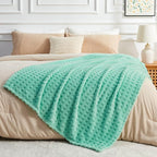 NEWCOSPLAY Super Soft Queen Blanket Aqua Premium Silky Flannel Fleece 3D Waffle Checkered Lightweight Bed Blanket All Season Use (Aqua, Queen(90"x90"))
