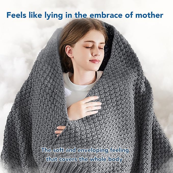Topcee Knitted Weighted Blanket - 60"x80" 15lbs Queen Size Cooling Chunky Knit Heavy Blanket for Adults Cable Yarn Knit Decorative No Beads Soft Cozy and Cooling Weighted Throw Machine Washable