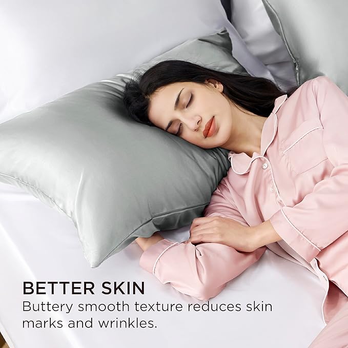 Bedsure Satin Pillowcase with Zipper, Similar to Silk Pillow Cases 2 Pack, Grey Satin Pillow Cases Queen Size Set of 2, Silky & Soft Pillow Covers for Hair and Skin, Gifts for Women Men, 20x30 Inches