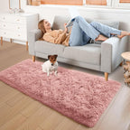 YJ.GWL Fluffy Runner Rugs for Bedroom Living Room Soft Shag Rug 2x6 Feet, Dirt Pink Plush Carpet Non Slip for Nursery Dorm, Fuzzy Bedside Rug for Kids Boys Room Home Decor