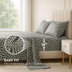 Satin Sheets Queen [4-Piece, Silver Leopard] Hotel Luxury Silky Bed Sheets - Extra Soft 1800 Microfiber Sheet Set, Wrinkle, Fade, Stain Resistant - Deep Pocket Fitted Sheet, Flat Sheet, Pillow Cases