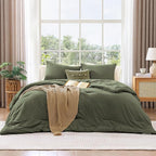 WRENSONGE Full Size Comforter Sets - 3 Pieces Olive Green Comforter Prewashed Soft Lightweight for All Seasons, Fluffy Down Alternative Comforter Full Size with 2 Pillow Shams