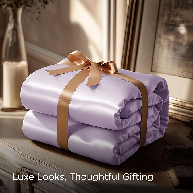 Bedsure Satin Sheets Full Size - 4 Piece Silky Bedsheets with 15 Inches Deep Pocket Fitted Bedsheet,1 Flat Sheet, 2 Satin Pillowcases, Good for Hair & Skin (Full, Lavender)